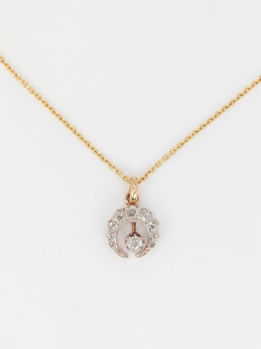 Pendentif ancien lune en or, argent et diamants - Fin du XIXème siècle - Castafiore