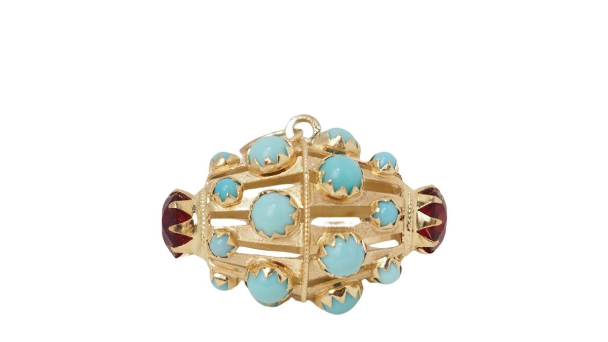 Pendentif Breloque en or jaune et turquoises - Castafiore