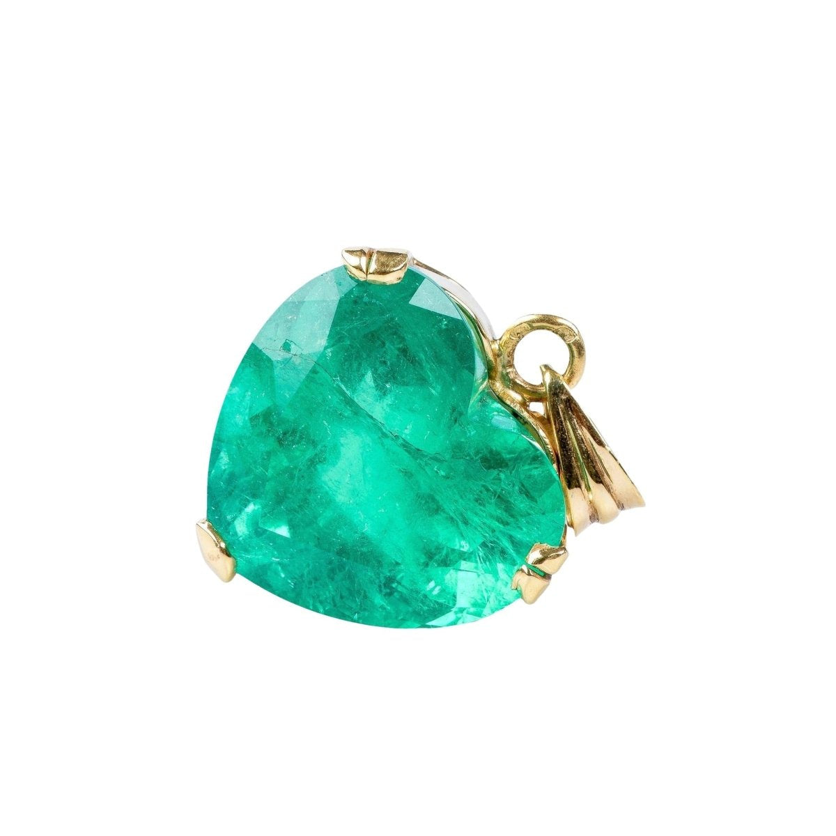 Pendentif coeur de haute joaillerie en or jaune 18 carats orné d'un émeraude en forme de coeur de 33.37 carats - Castafiore