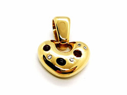Pendentif Coeur en or jaune, saphirs, rubis et diamants - Castafiore