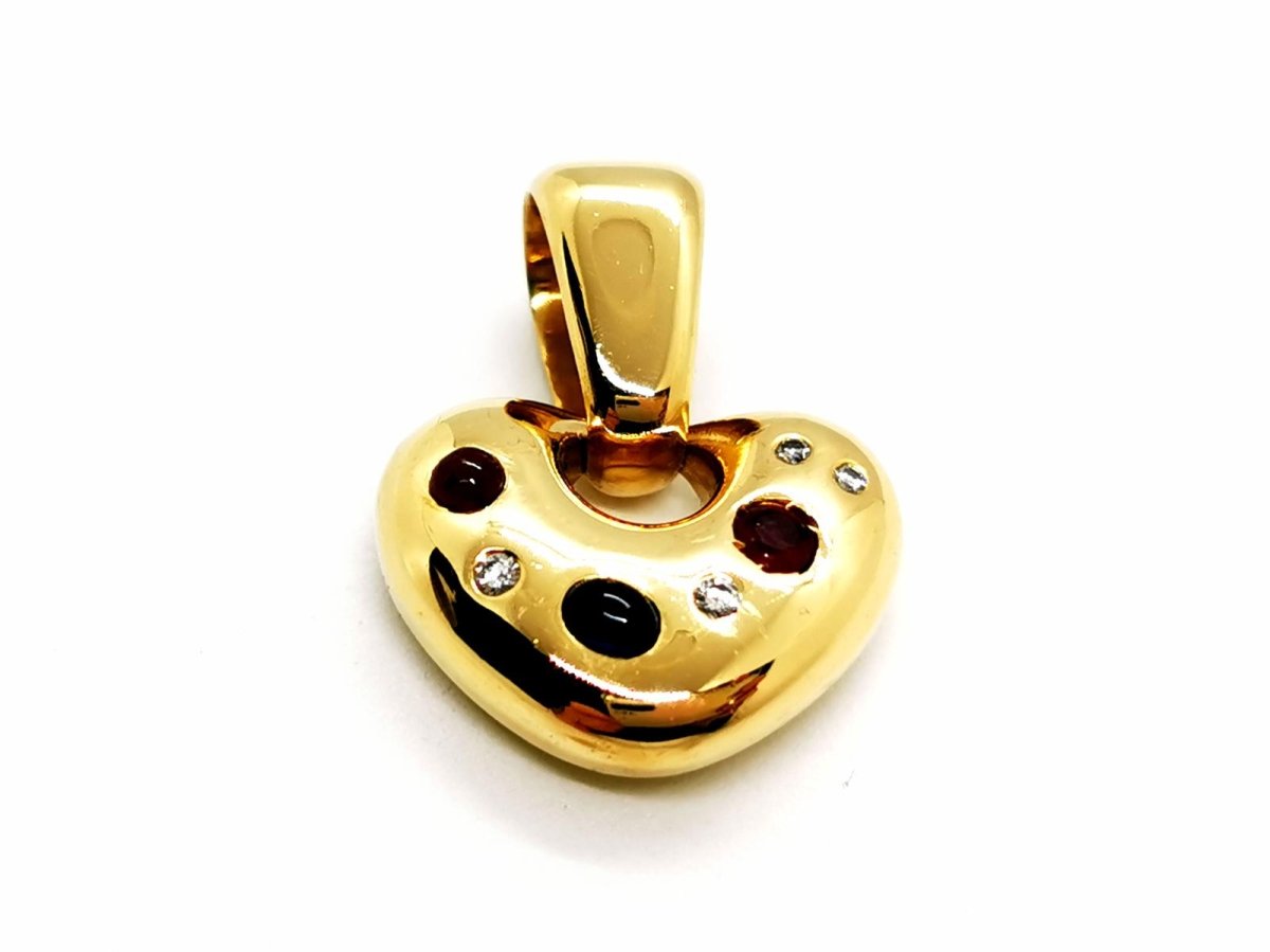 Pendentif Coeur en or jaune, saphirs, rubis et diamants - Castafiore