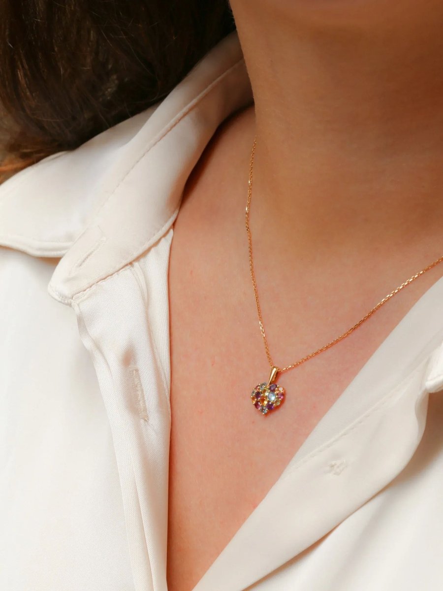Pendentif cœur vintage en or jaune et pierres fines - Castafiore