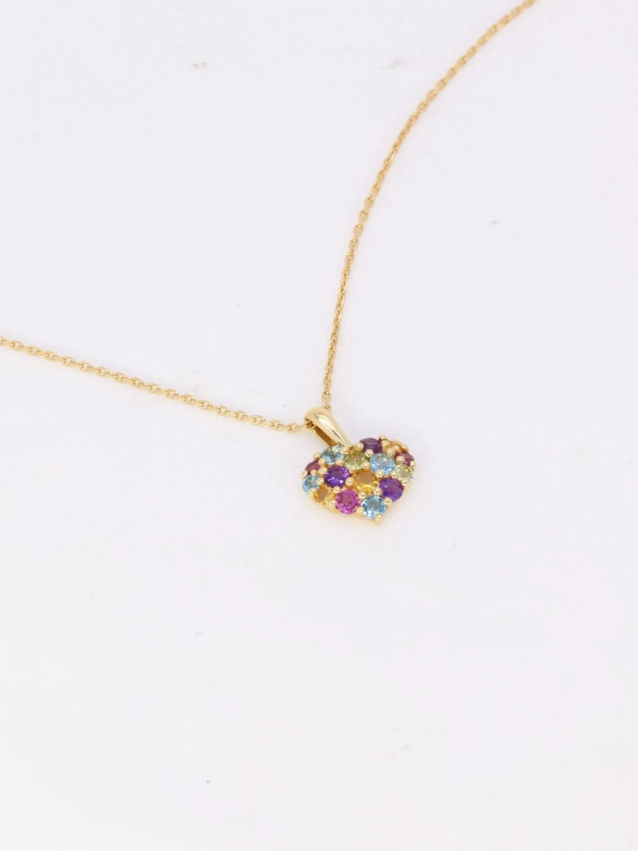 Pendentif cœur vintage en or jaune et pierres fines - Castafiore