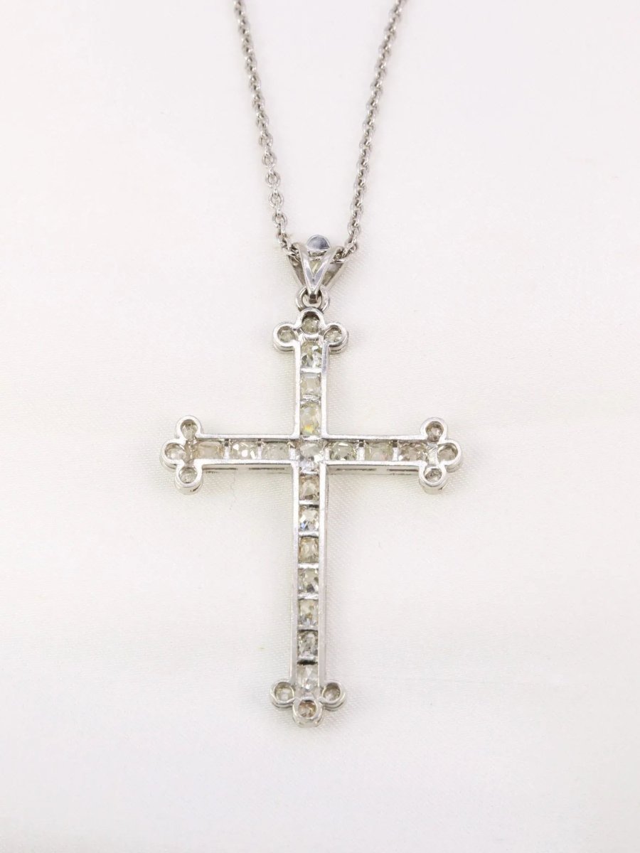 Pendentif croix Belle Epoque en or et diamants taille ancienne - Castafiore