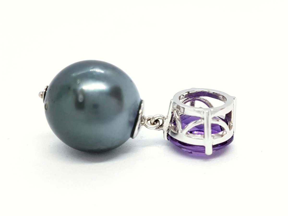 Pendentif en or blanc, améthyste et perle de Tahiti - Castafiore