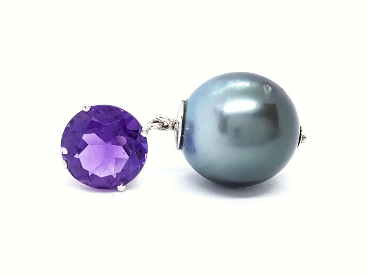 Pendentif en or blanc, améthyste et perle de Tahiti - Castafiore
