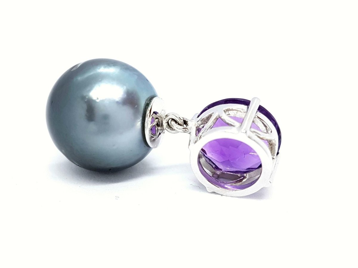 Pendentif en or blanc, améthyste et perle de Tahiti - Castafiore