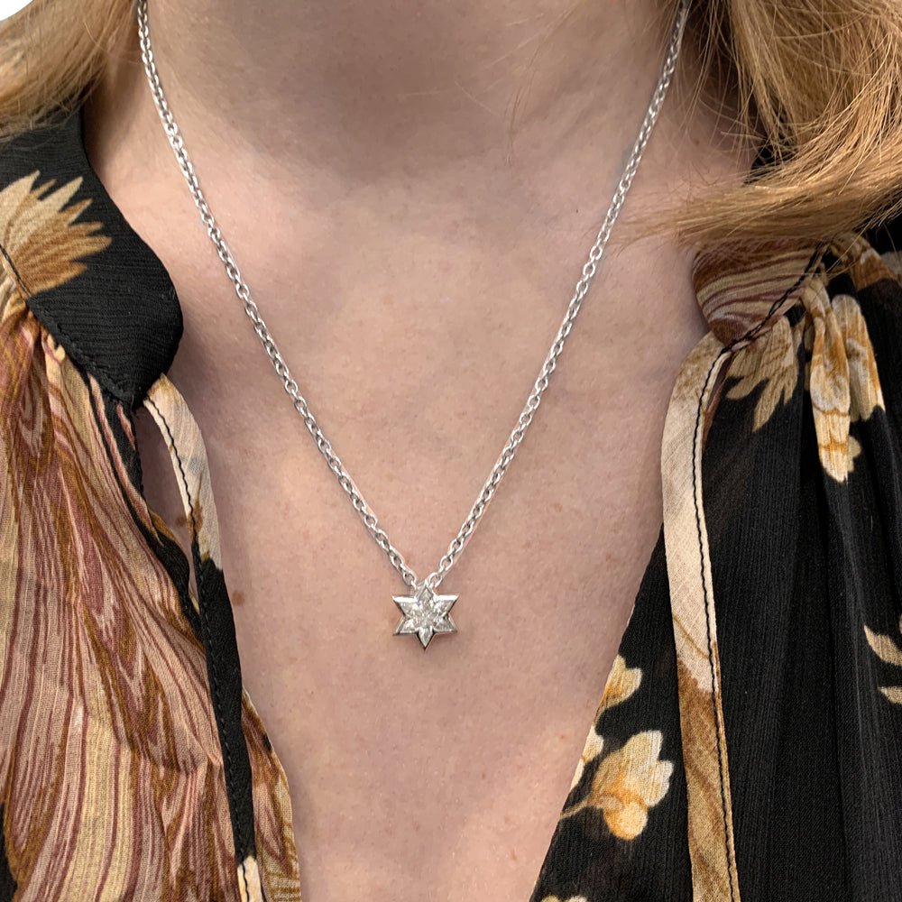 Pendentif en or blanc, étoile diamants - Castafiore