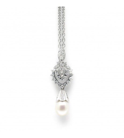 Pendentif en or blanc, perle et diamants - Castafiore