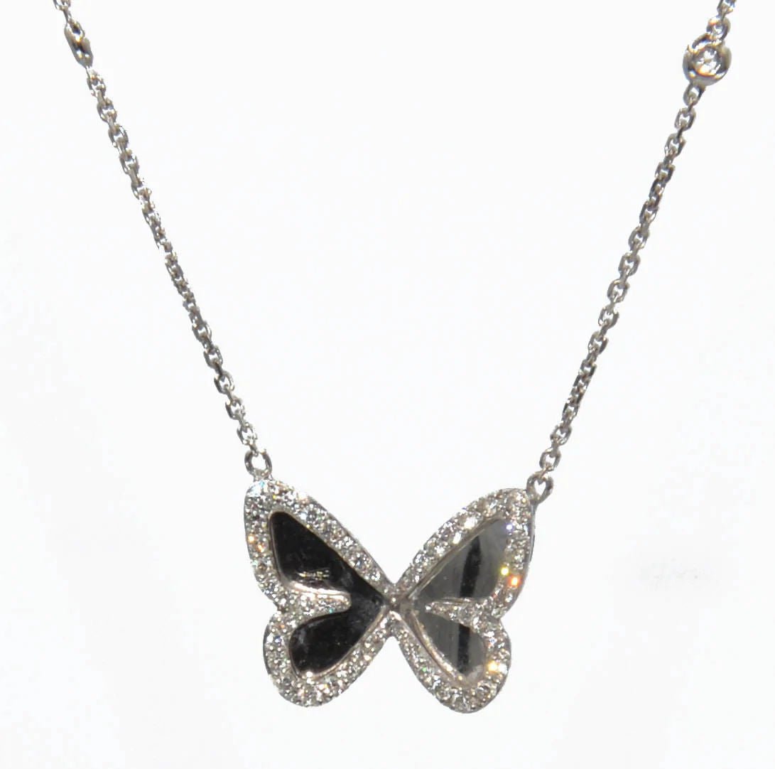 Pendentif en or gris diamants avec pendentif papillon - Castafiore