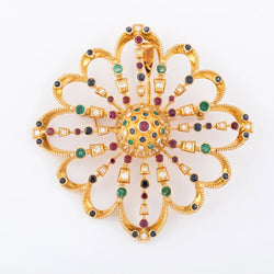 Pendentif et broche or jaune du créateur grec Lalaounis ornée de pierres précieuses - Castafiore