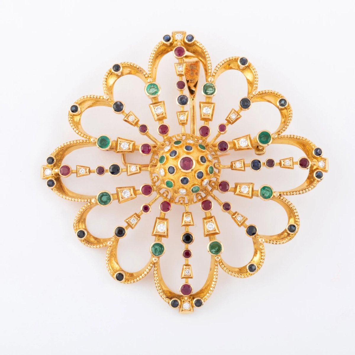 Pendentif et broche or jaune du créateur grec Lalaounis ornée de pierres précieuses - Castafiore