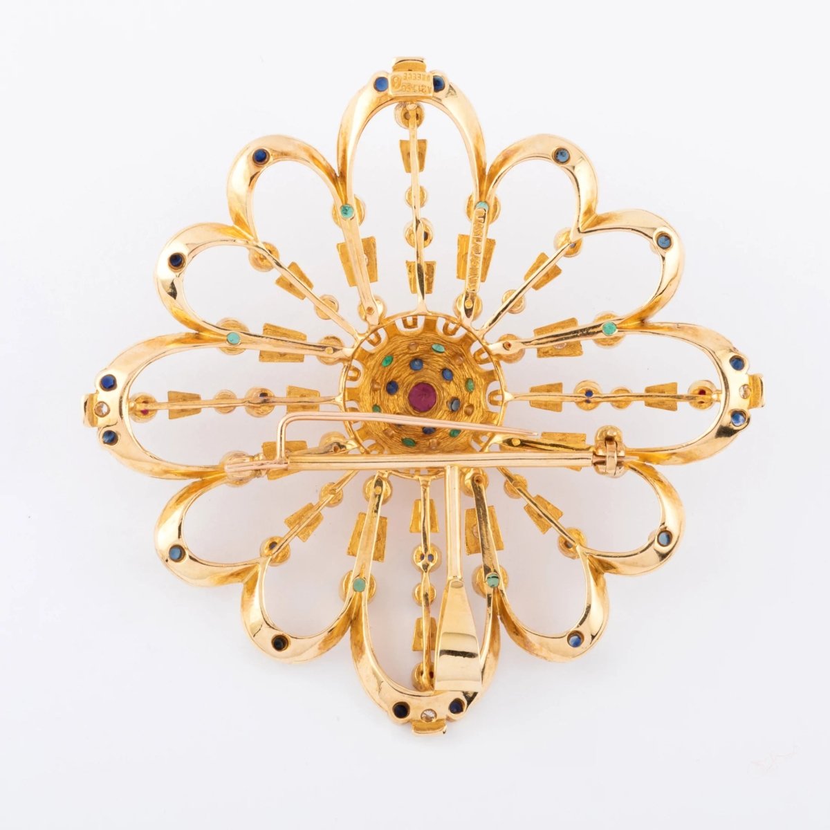 Pendentif et broche or jaune du créateur grec Lalaounis ornée de pierres précieuses - Castafiore