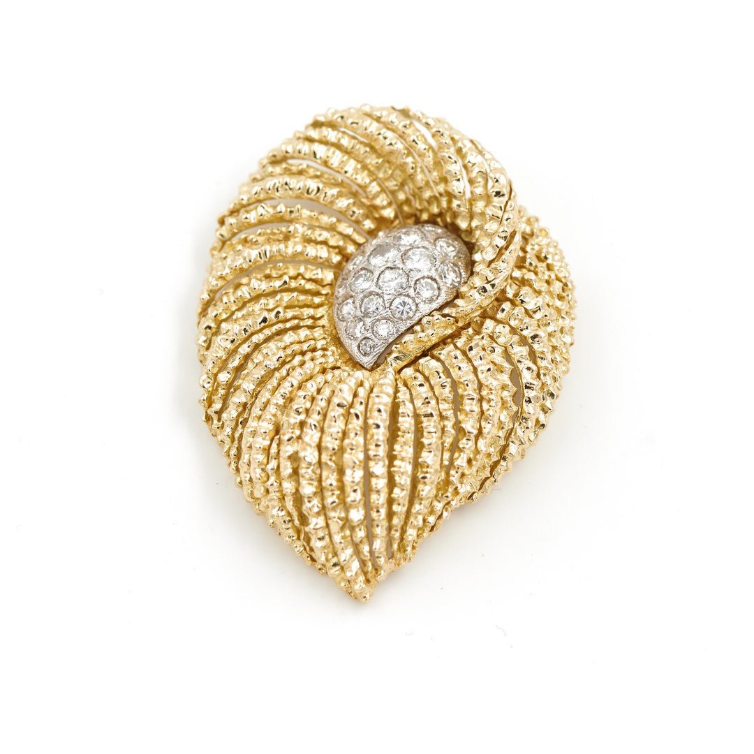 Pendentif feuille en 2 ors et diamants - Castafiore