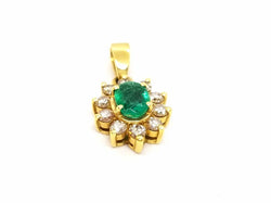 Pendentif fleur en or jaune et émeraude - Castafiore
