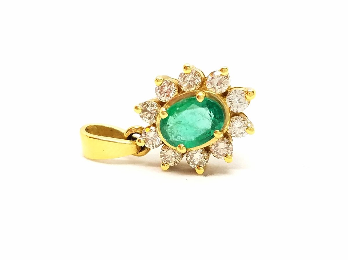 Pendentif fleur en or jaune et émeraude - Castafiore