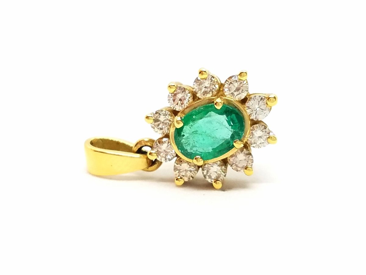 Pendentif fleur en or jaune et émeraude - Castafiore