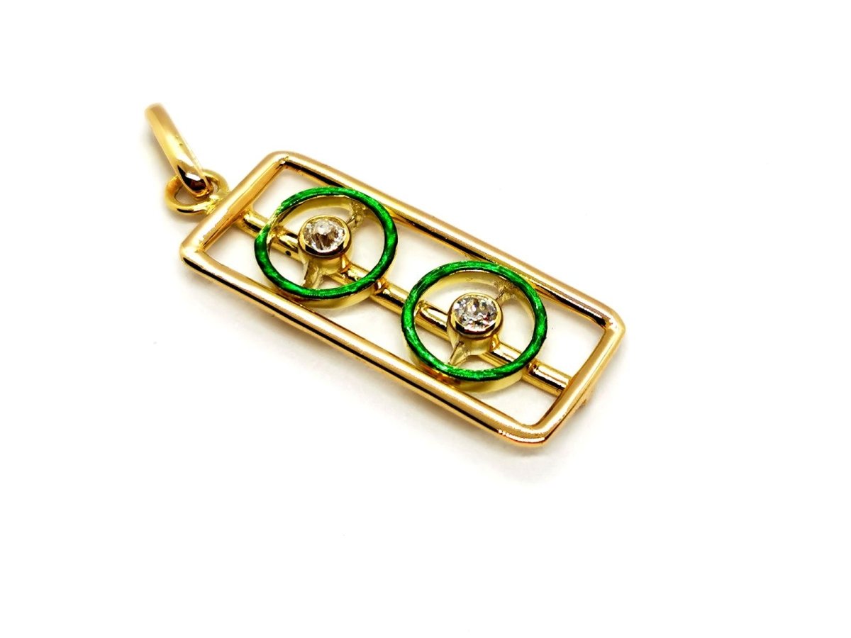 Pendentif géométrique vert en or jaune et diamant - Castafiore