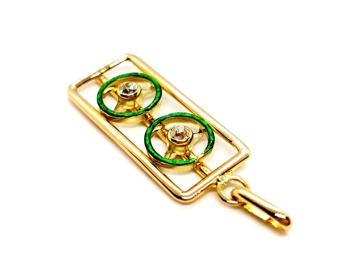 Pendentif géométrique vert en or jaune et diamant - Castafiore