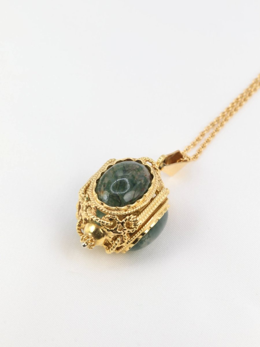 Pendentif lanterne en or et cabochons d’agate mousse - Castafiore