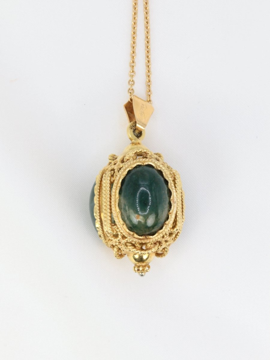 Pendentif lanterne en or et cabochons d’agate mousse - Castafiore
