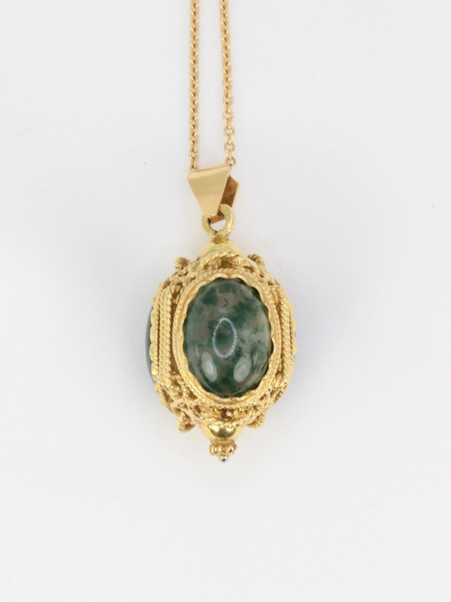 Pendentif lanterne en or et cabochons d’agate mousse - Castafiore