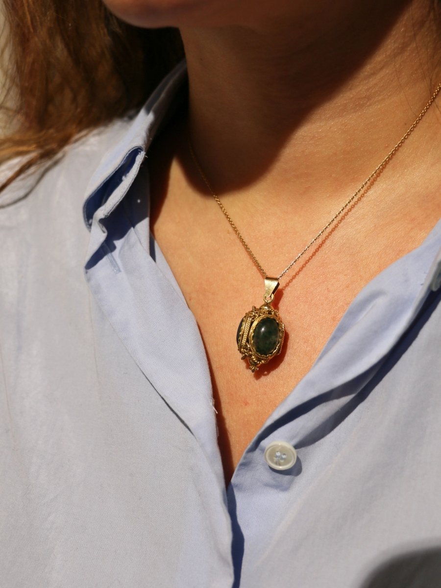 Pendentif lanterne en or et cabochons d’agate mousse - Castafiore