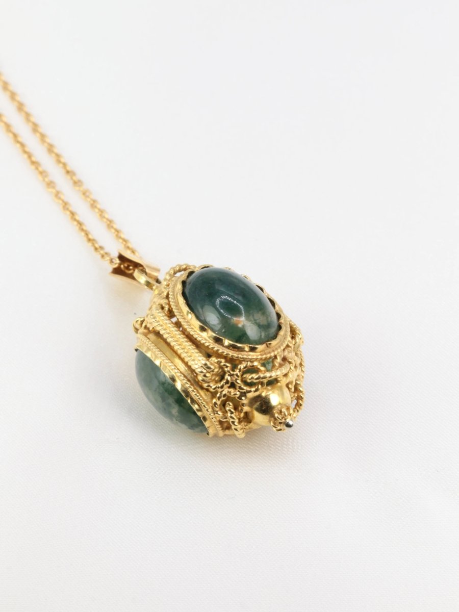Pendentif lanterne en or et cabochons d’agate mousse - Castafiore