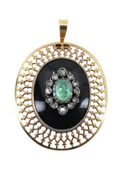 PENDENTIF ONYX ÉMERAUDE ET DIAMANTS - Castafiore