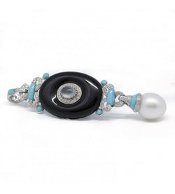 Pendentif - Or. perles. turquoises. onyx et diamants - Castafiore