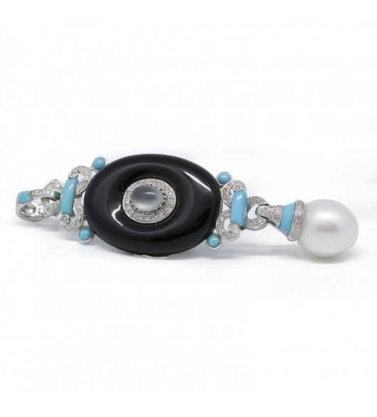 Pendentif - Or. perles. turquoises. onyx et diamants - Castafiore