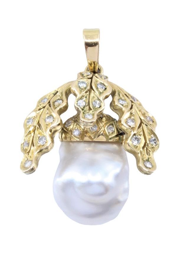 Pendentif perle baroque en or jaune et diamants - Castafiore