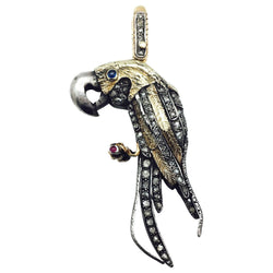 Pendentif "Perroquet" en or jaune et argent, rubis, saphirs et diamants - Castafiore
