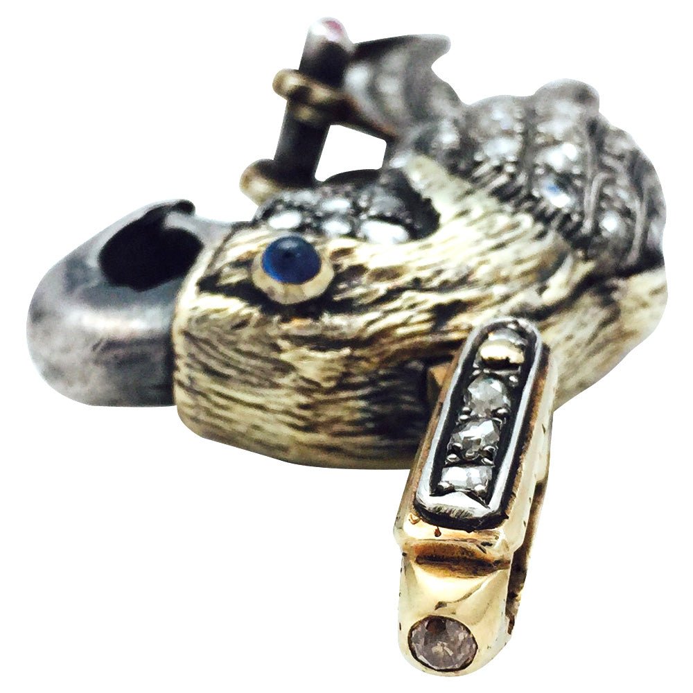 Pendentif "Perroquet" en or jaune et argent, rubis, saphirs et diamants - Castafiore