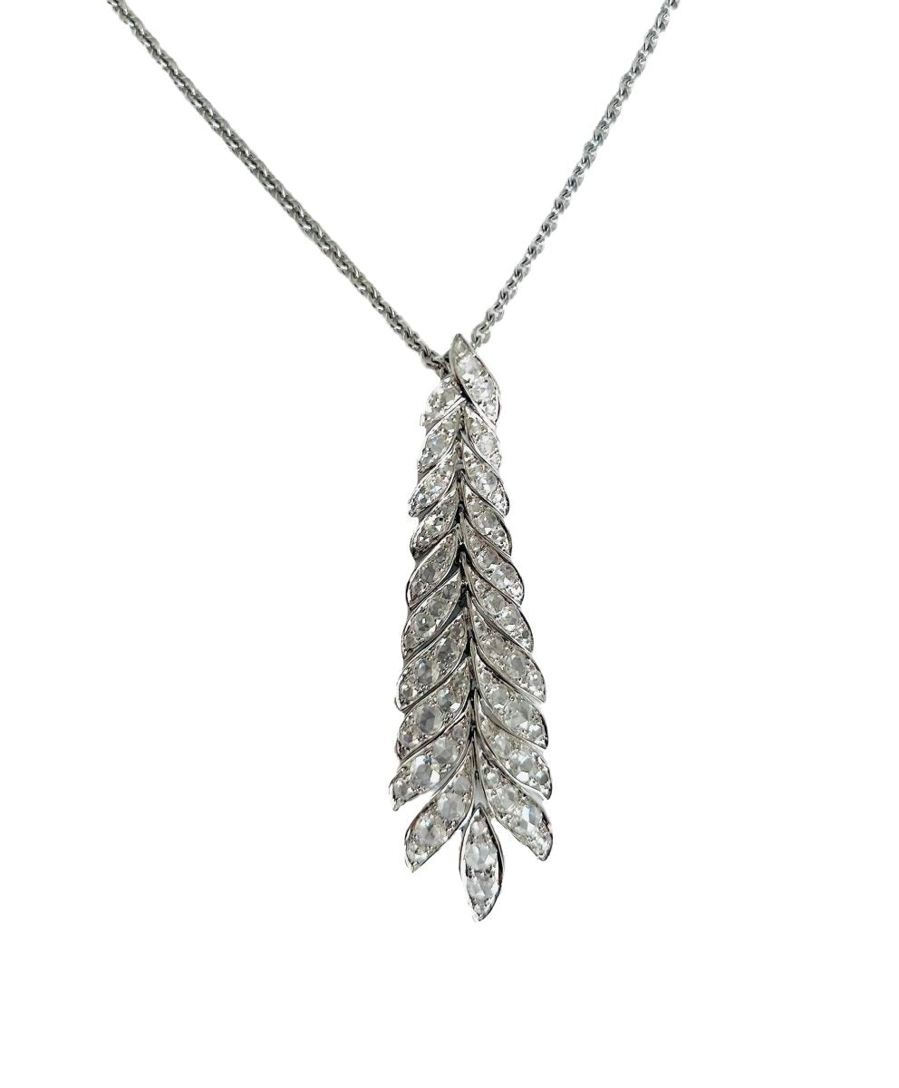 Pendentif "Plume" articulé en or blanc et diamants de taille rose - Castafiore