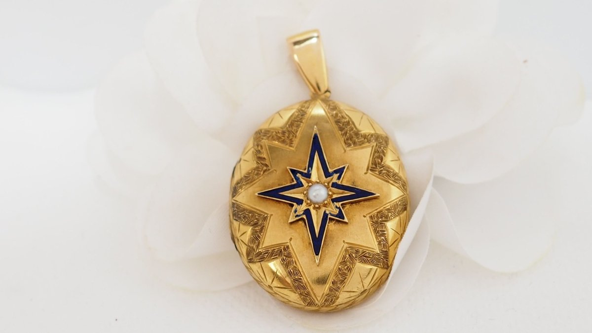 Pendentif Porte Photo Email et Perle - Castafiore