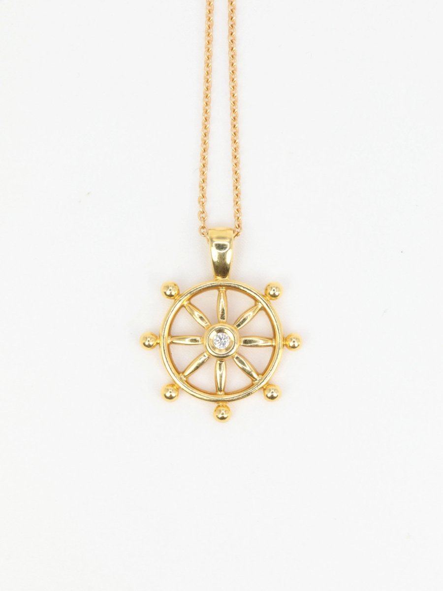 Pendentif roue de bateau en or jaune et diamant - Castafiore