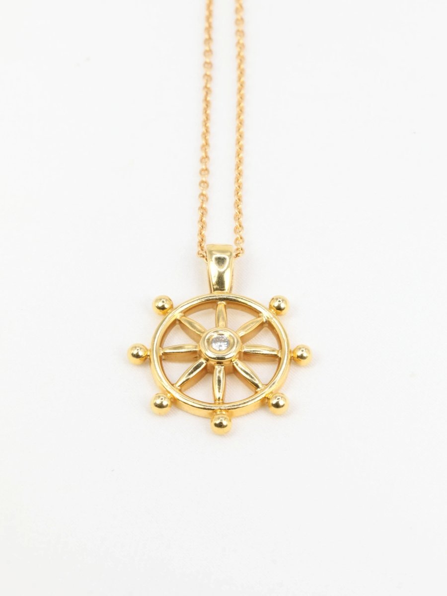 Pendentif roue de bateau en or jaune et diamant - Castafiore