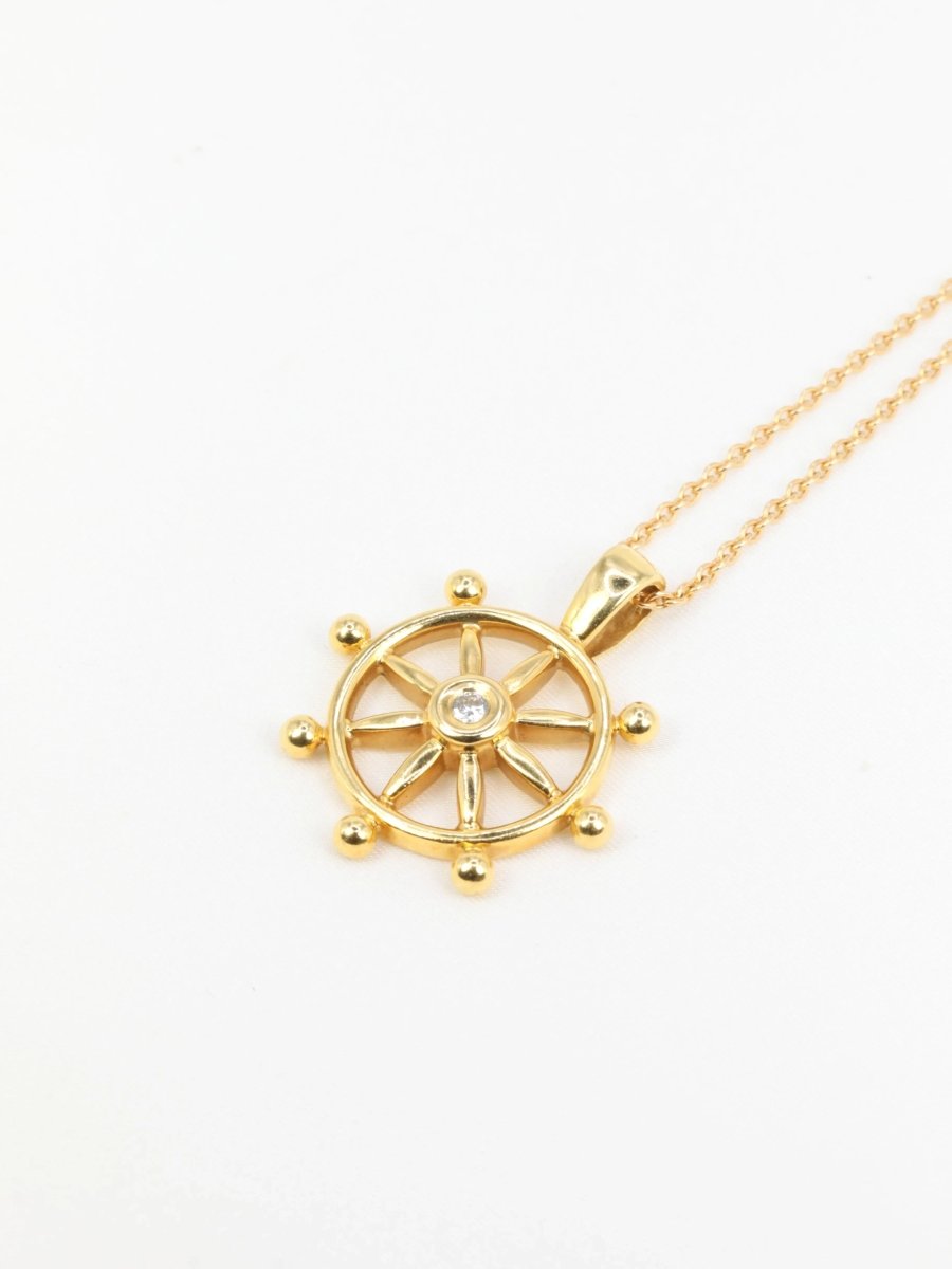 Pendentif roue de bateau en or jaune et diamant - Castafiore