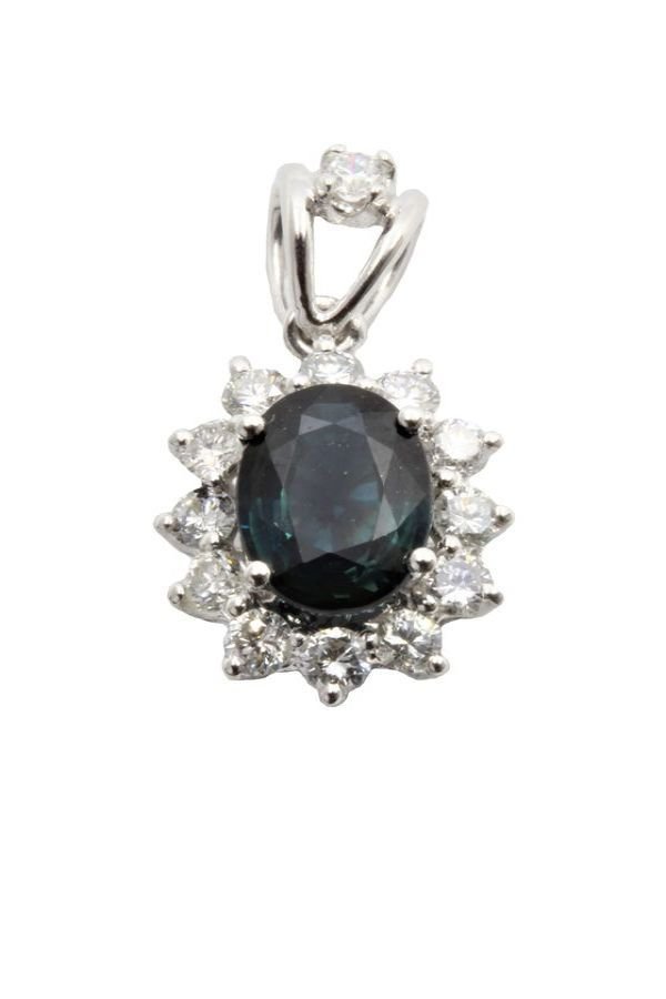PENDENTIF SAPHIR ENTOURAGE DIAMANTS - Castafiore