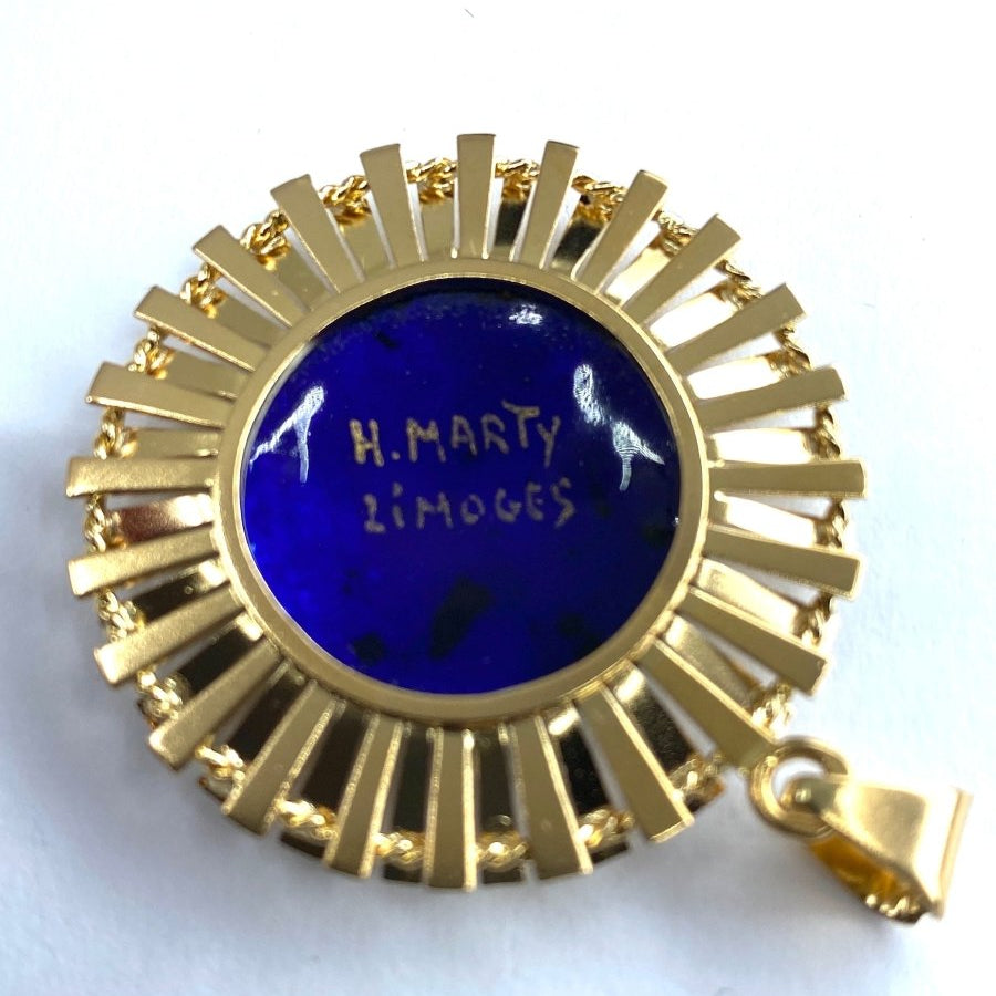 Pendentif soleil en or 18 carats : émail bleu limoges H .MARTY - Castafiore