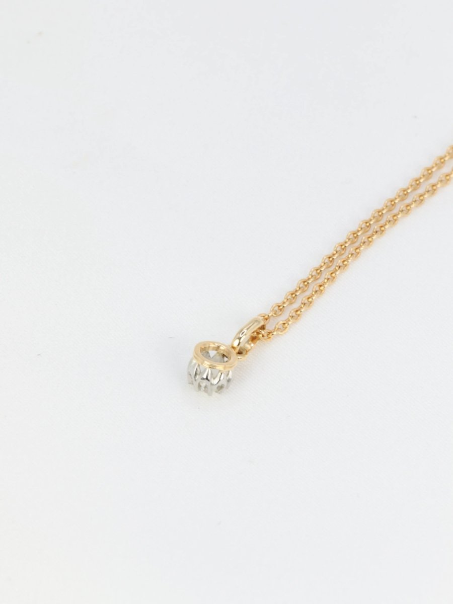 Pendentif solitaire ancien en or, argent et diamant taille ancienne 0.2 ct - Castafiore