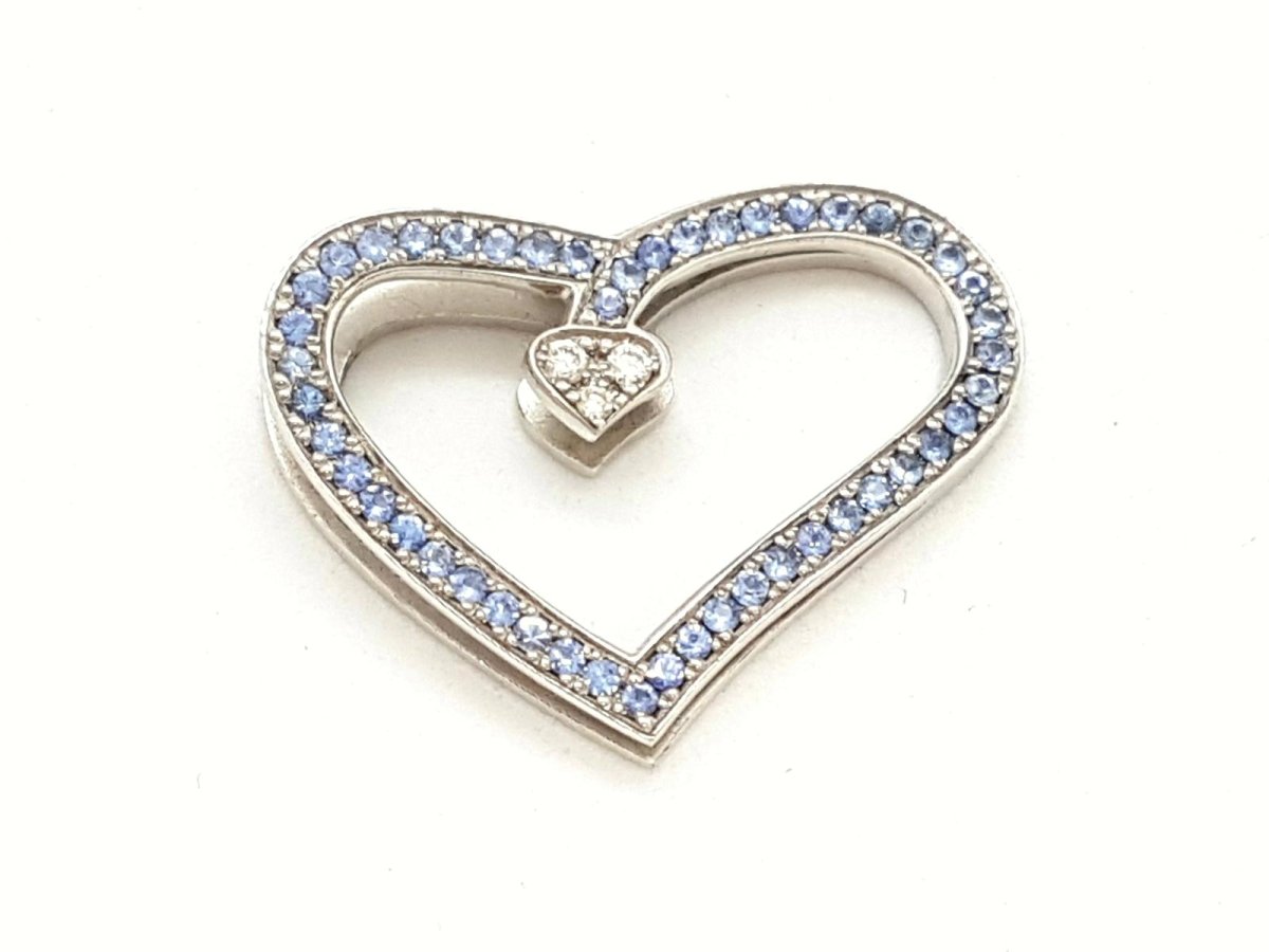Pendentif VAN DER BAUWEDE coeur en argent, saphirs et diamants - Castafiore