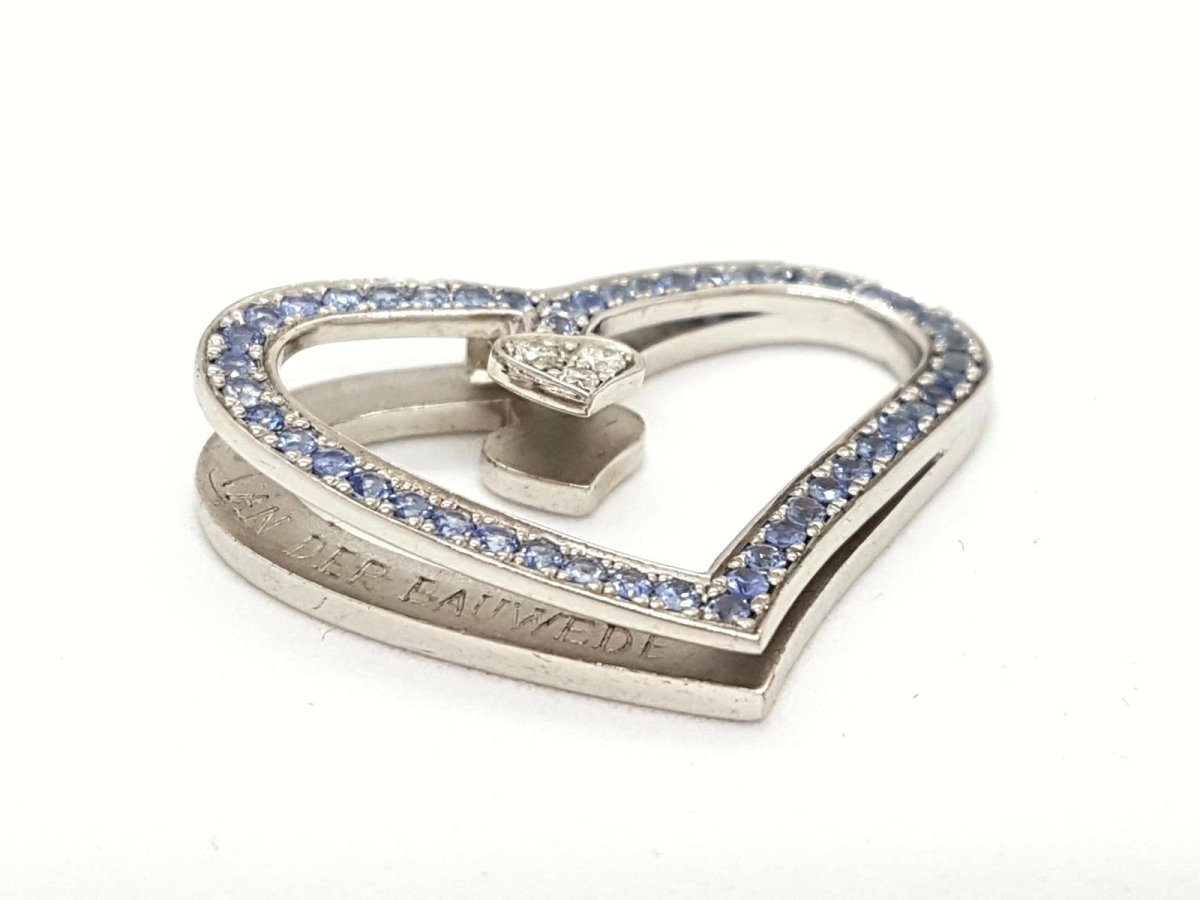 Pendentif VAN DER BAUWEDE coeur en argent, saphirs et diamants - Castafiore