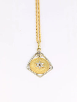 Pendentif vintage “Cette Etoile Porte Bonheur” en or et diamants - Castafiore