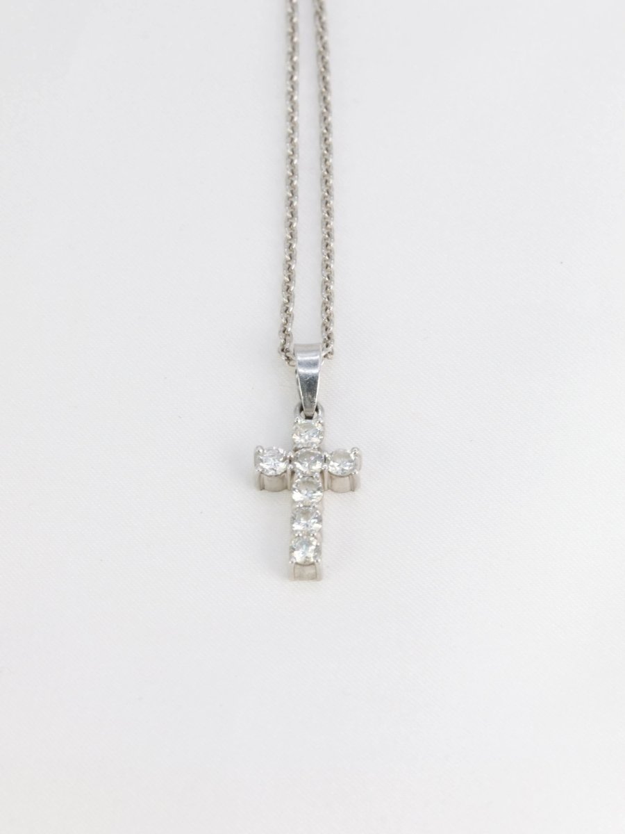 Pendentif vintage croix en or blanc et diamants - Castafiore