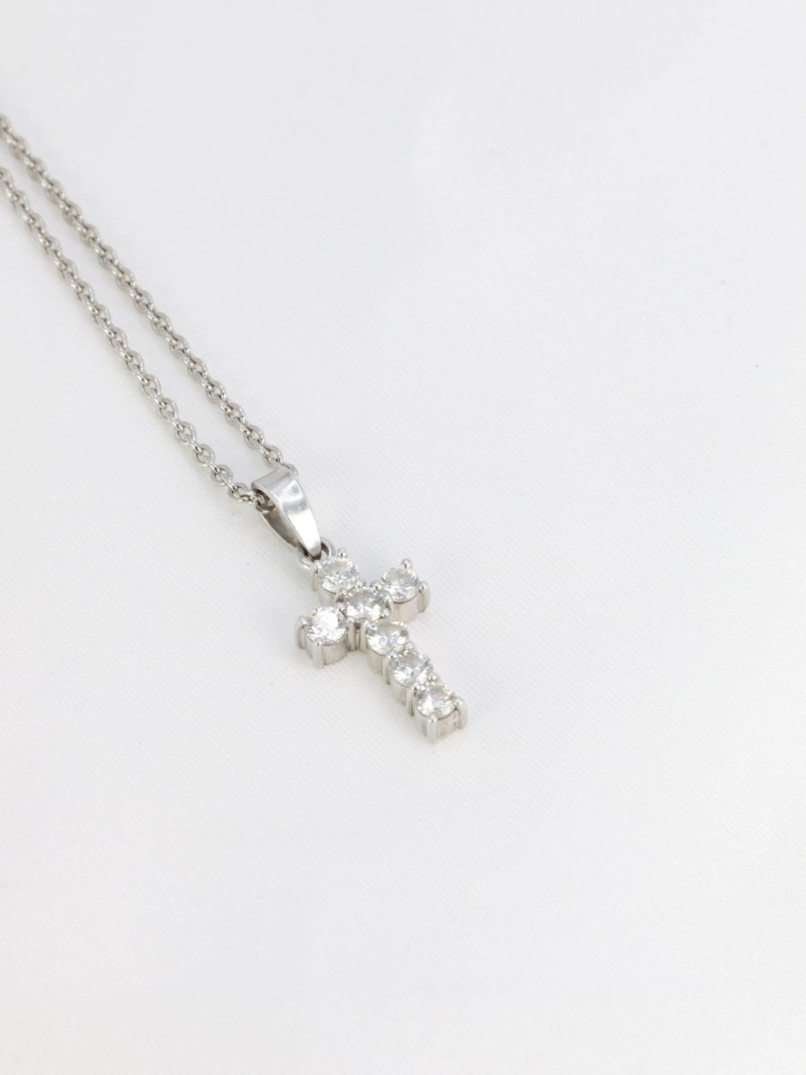 Pendentif vintage croix en or blanc et diamants - Castafiore