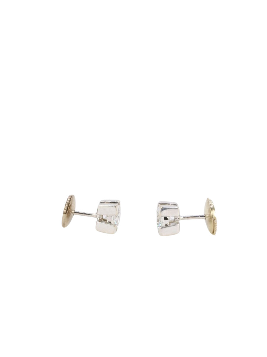 Puces d’oreilles vintage en or blanc et diamants ronds 1,1 carats - Castafiore