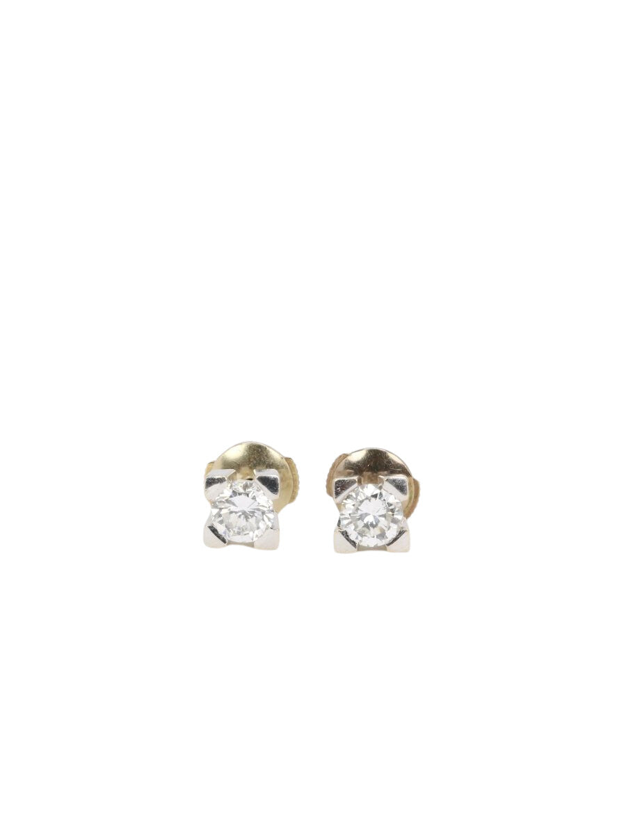 Puces d’oreilles vintage en or blanc et diamants ronds 1,1 carats - Castafiore