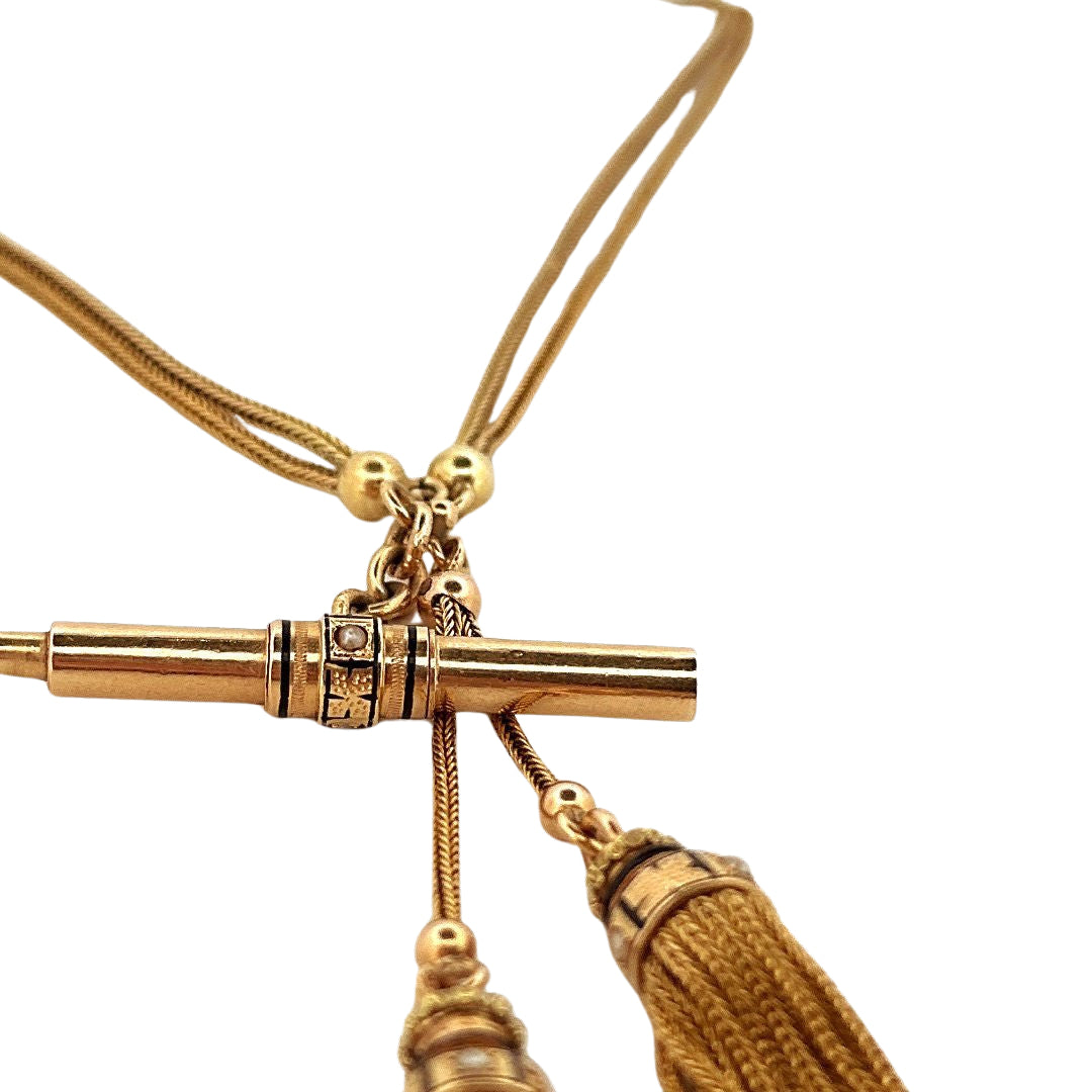 Sautoir chaine de montre Napoleon III en or jaune et pompons - Castafiore